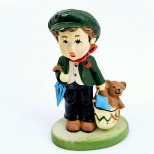 Vintage Country Boy Figurine Goebel Hummel Plastic Replica Statuette 4" Cottage